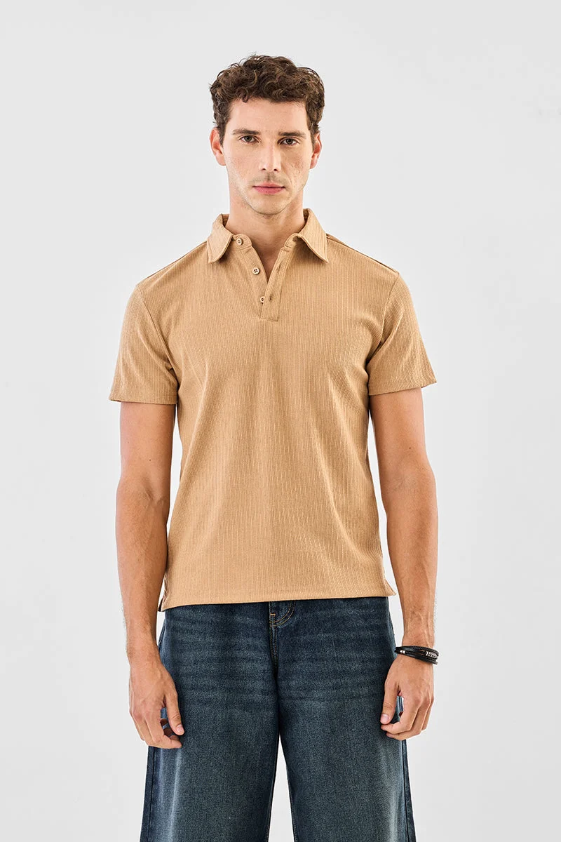 SNITCH Regular Fit Stretch Knitted Polo T-Shirt